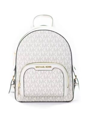 Michael Kors White MK Logo Mini Backpack with Gold Hardware